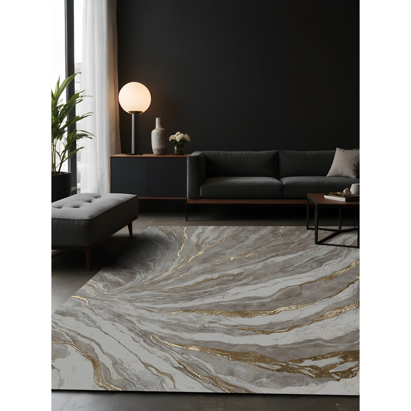 Tapis noir soyeux et moelleux, Square 7'