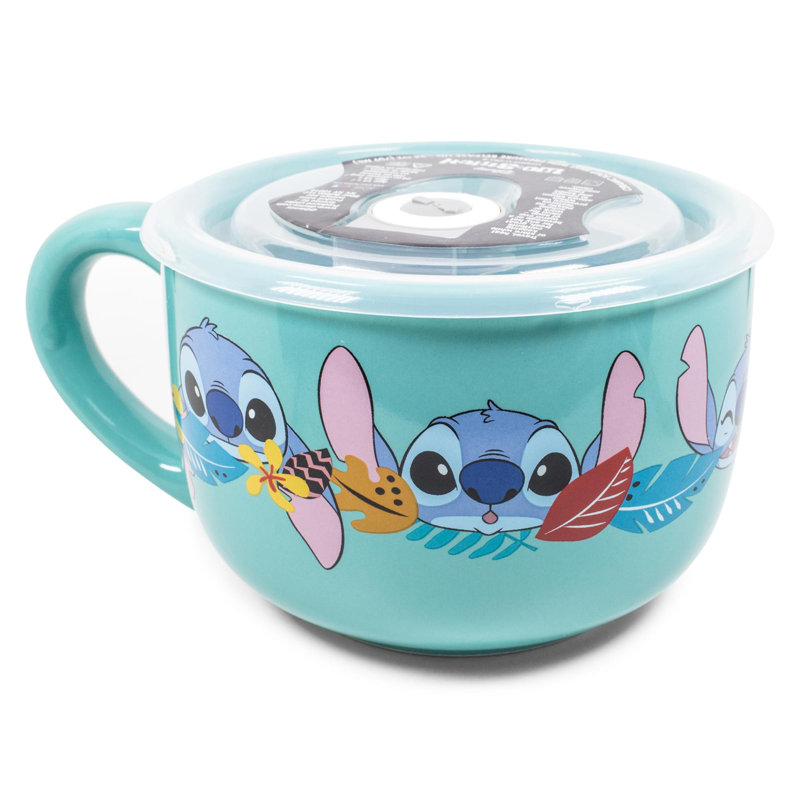 Grande tasse à soupe en céramique avec couvercle aéré Disney Lilo & Stitch Aloha | Peut contenir 24 onces