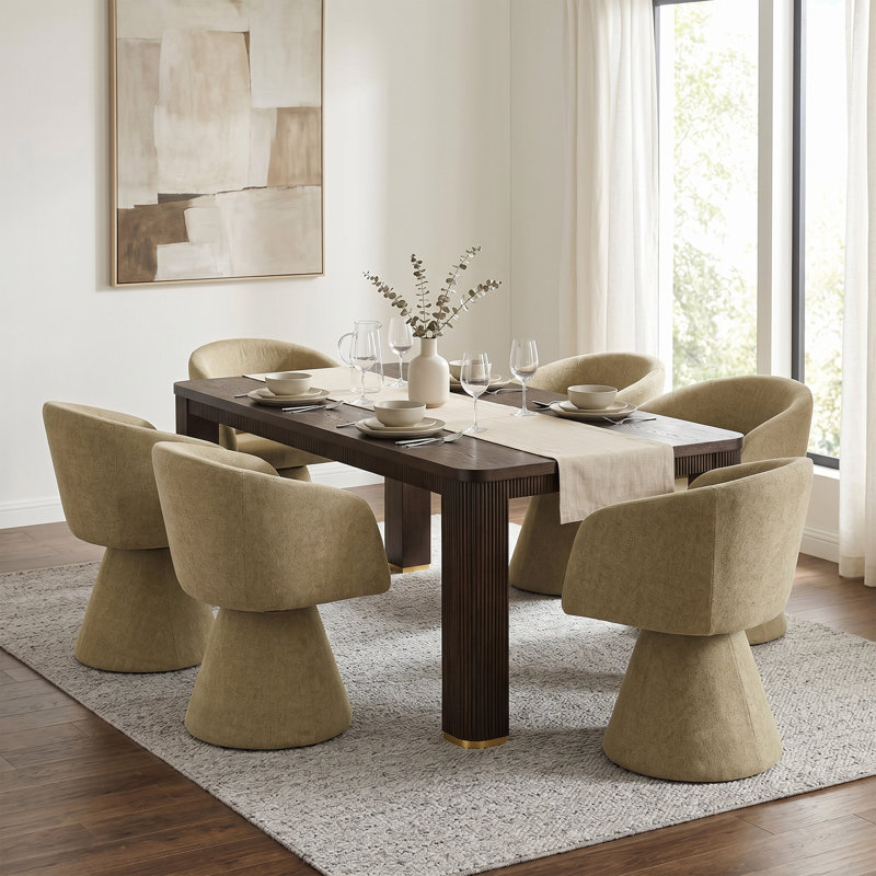 Ensemble de table de salle à manger Swainswick pour 6 personnes avec chaises pivotantes à 180 °, Espresso, Moss Green