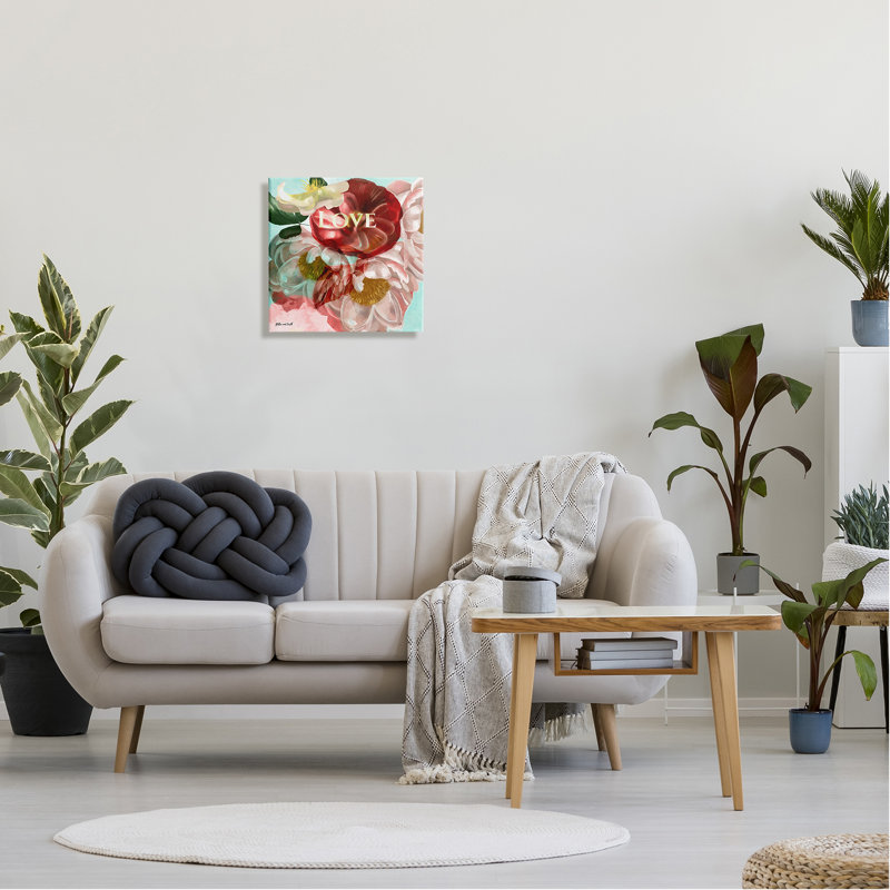 «Love Romantic Blooming Peony» par Jacqueline Wild - impression, H 17 po x l 17 po x P 1,5 po, Toile tendue