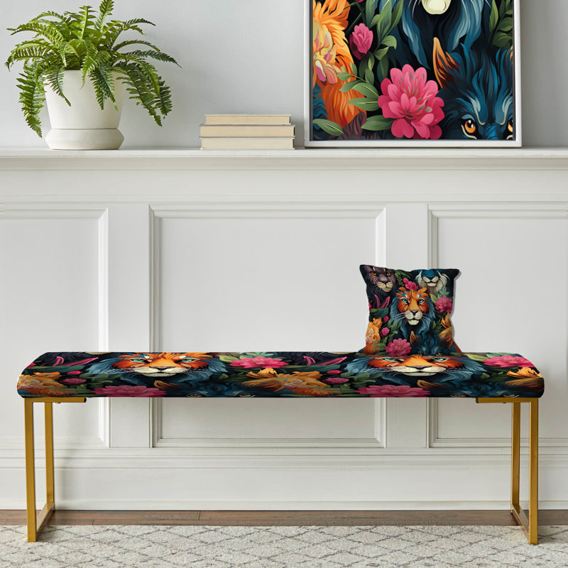 Eclectic Lion Extravaganza - Banc rembourré éclectique doré