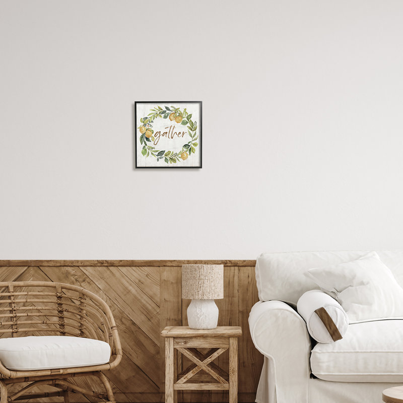«Gather Circular Lemon Wreath Weathered Botanical Leaves» par Nan - cadre flottant, impression sur toile