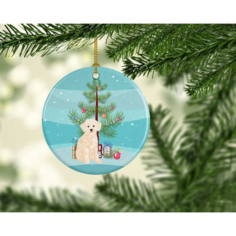 Ornement de Noël caniche en céramique crème, Crème caniche