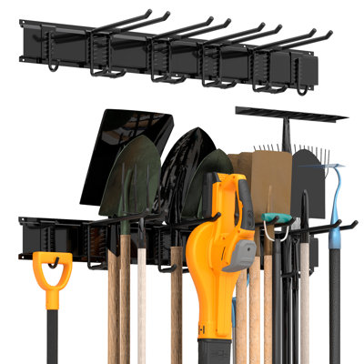 Heavy Duty Wall Mounted Tool Rack, Garage Storage Organizer System with 6 Double Hooks and 2 Rails