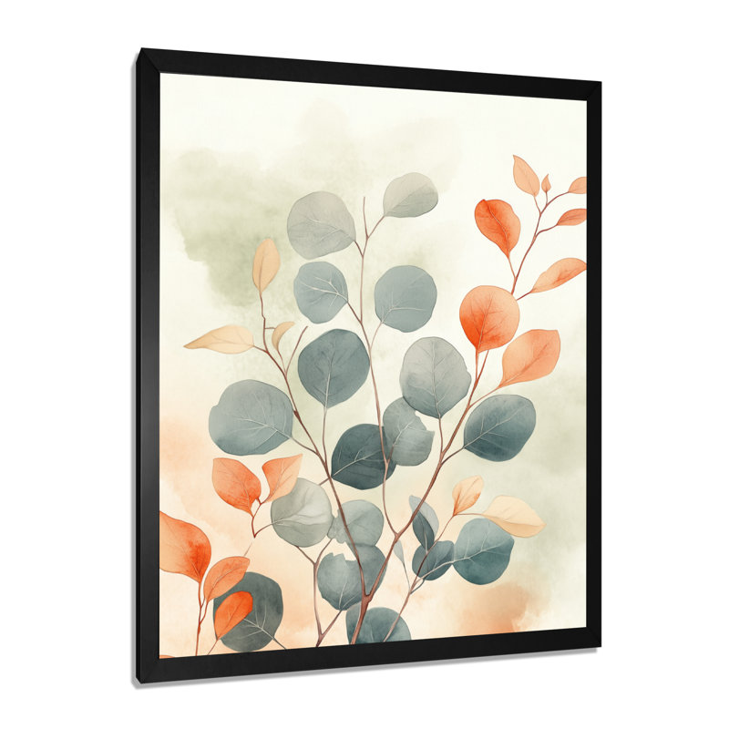 Eucalyptus et feuilles d'ambre - Impression sur toile encadrée à thème botanique, H 44 po x l 34 po, Cadre photo noir