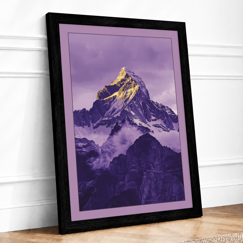 Mountain at Dusk Scandinavian - Framed Print, A2 - 59.4 x 42.0 cm, Black