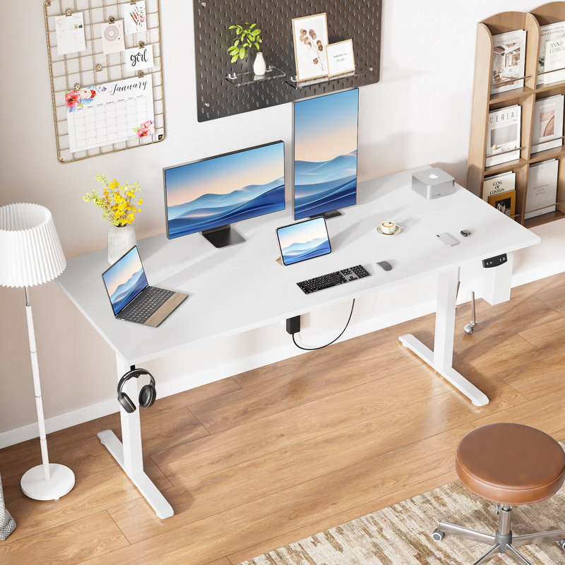 Bureaux debout et réglables en hauteur, H 47,2 po x l 63 po x P 27,6 po, Blanc / blanc