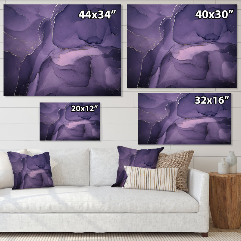 «Mauve et gris», nuages d'encre de marbre II - peinture sur toile, H 34 po x l 44 po x P 1,5 po, Toile tendue