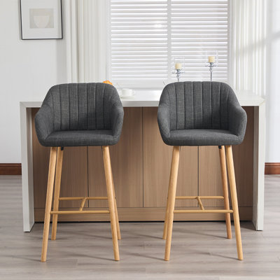 Ensemble de 2 tabourets de bar modernes avec îlot de cuisine avec repose-pieds et pieds en bois massif