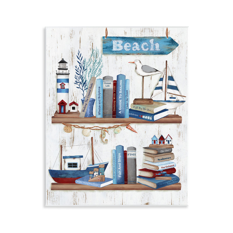 Plaque murale livres nautiques sur tablette, design par Emma Leach
