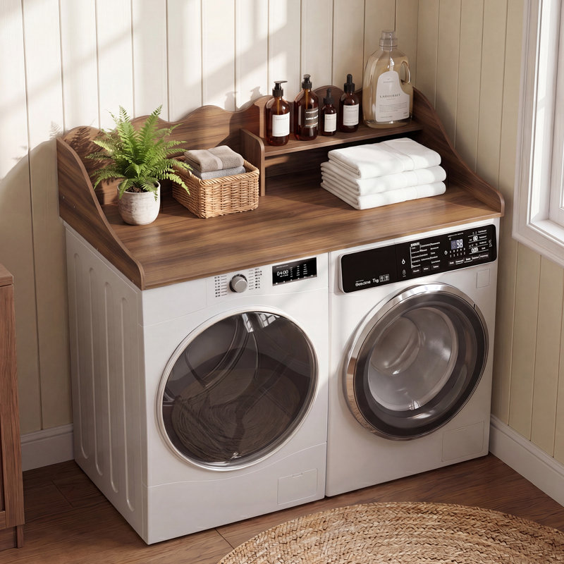 Comptoir de laveuse-sécheuse 54 "avec tablette de rangement à 2 niveaux, Brown