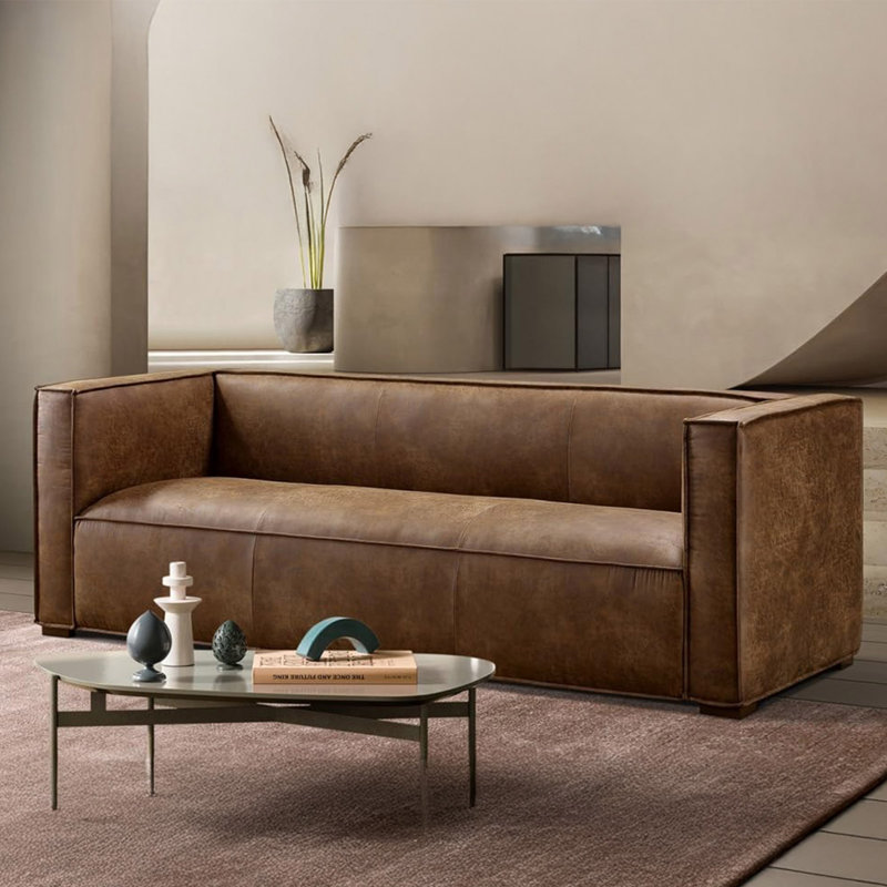 Jayci 83.3'' Square Arms Sofa, Chestnut Mixed Fabric