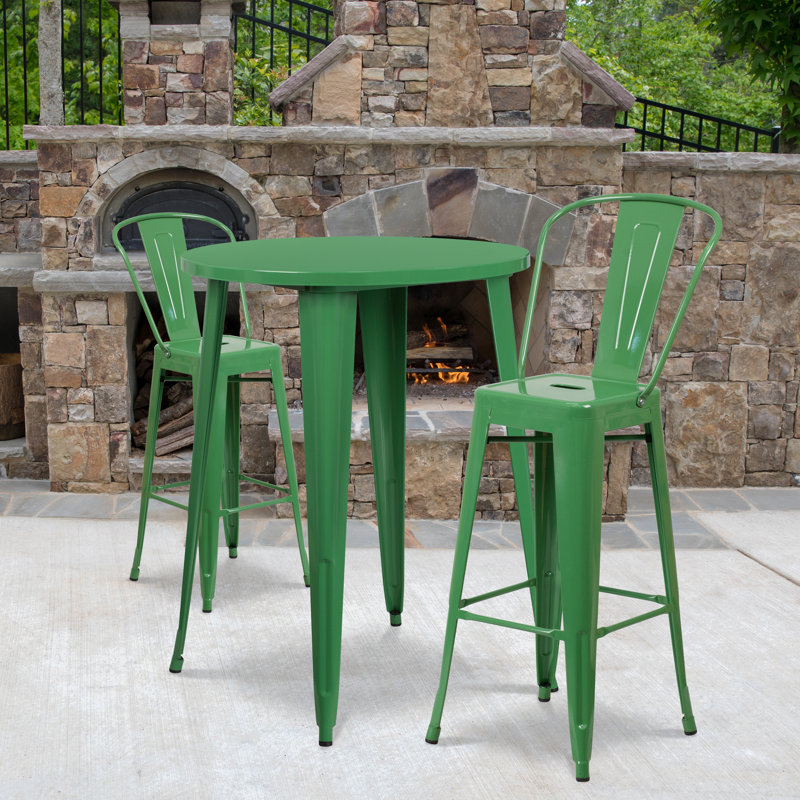 Genece Metal 3-Piece Indoor and Outdoor Bar Set, Green, 41" H x 30" W x 30" L