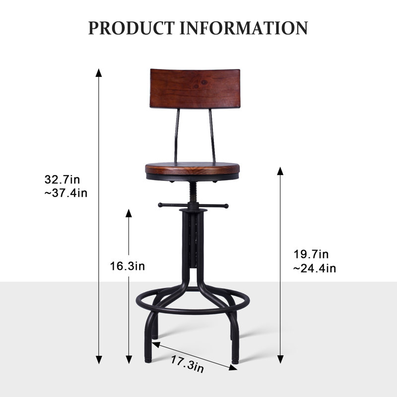 Jaquail Swivel Adjustable Height Counter Stool with Metal Frame