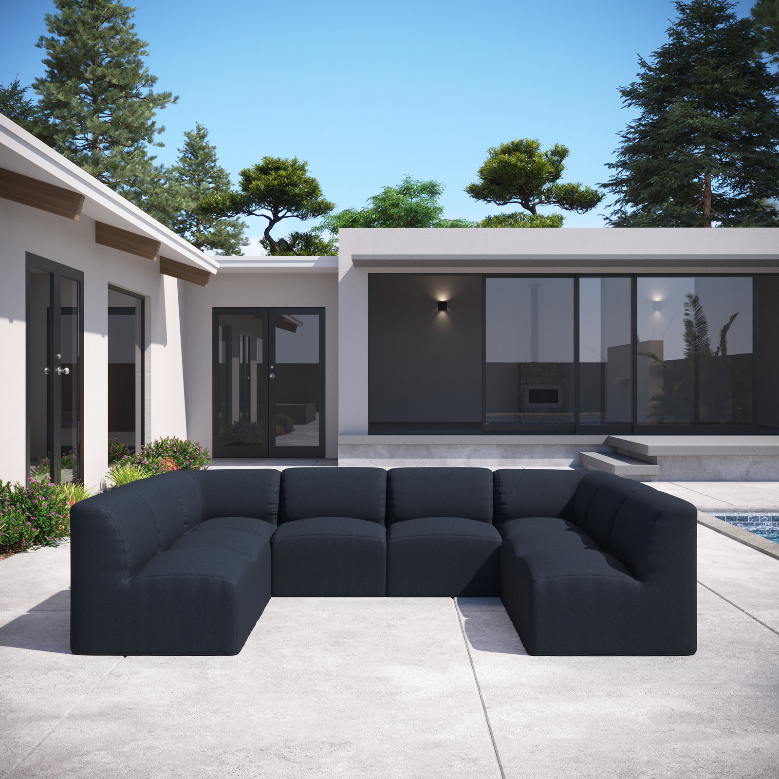 Praia 124" Sunbrella Outdoor U Sectional, Canvas Navy Sunbrella® Canvas