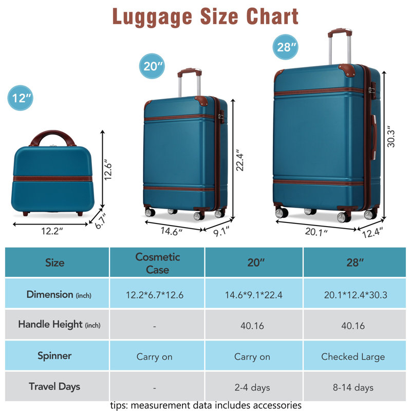 Ensemble de 3 valises à roulettes Hardshell 20 "+ 28" Valise à roulettes avec valise TSA