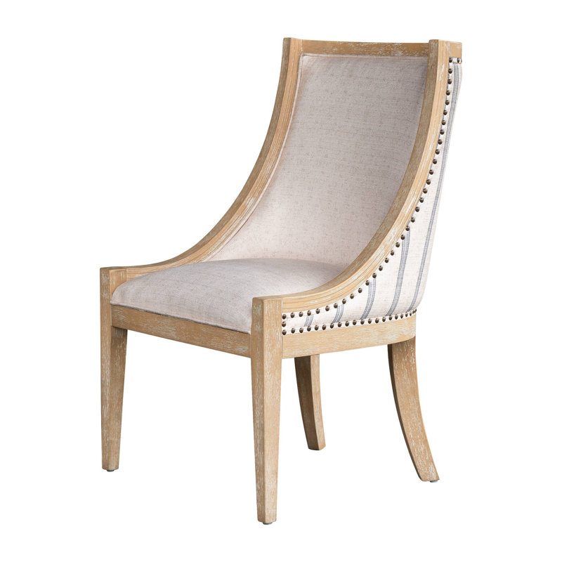 Elmcrest Beige Stripe Upholstered Dining Chair with Nailhead Trim