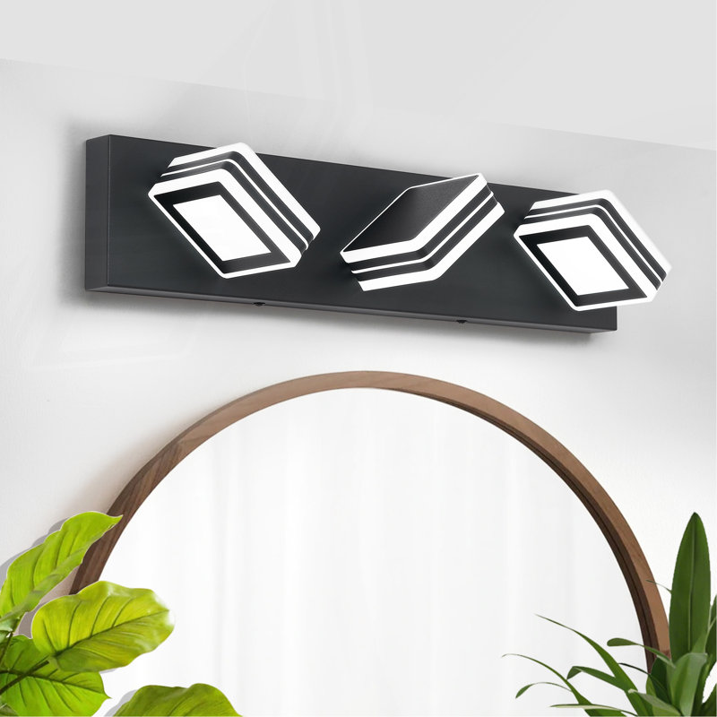 Luminaire de salle de bain noir mat 3 lumières de salle de bain modernes à DEL en acrylique noir, 19,7 po de largeur, Noir