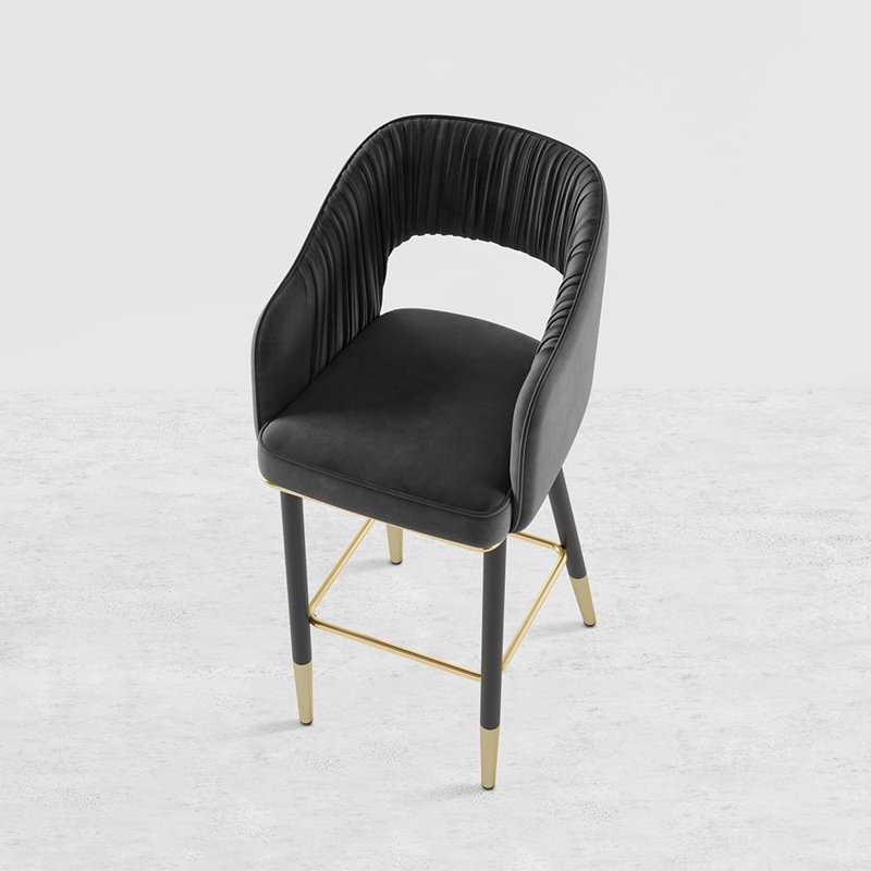 Tabouret de bar moderne à dossier bas en velours avec pieds en métal