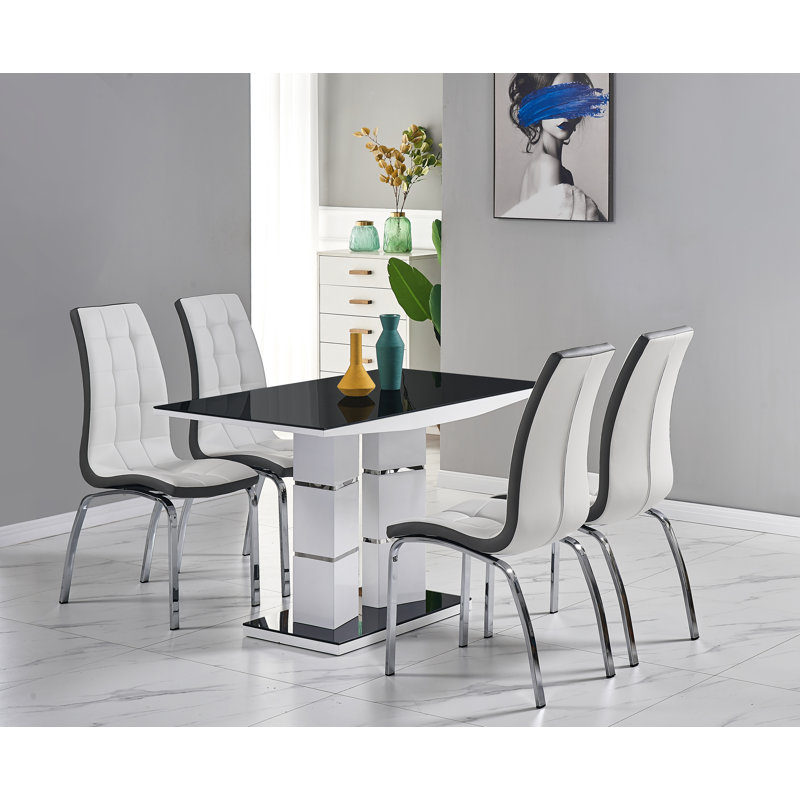 4 - Person Dining Set, White, Black/White