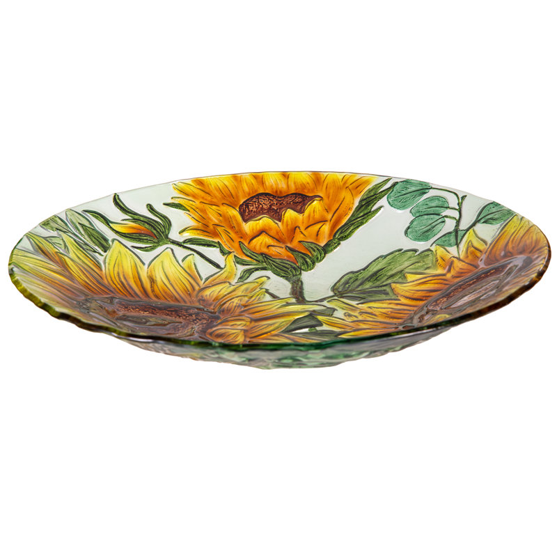 Multi Sunflower Glass Birdbath, 18in