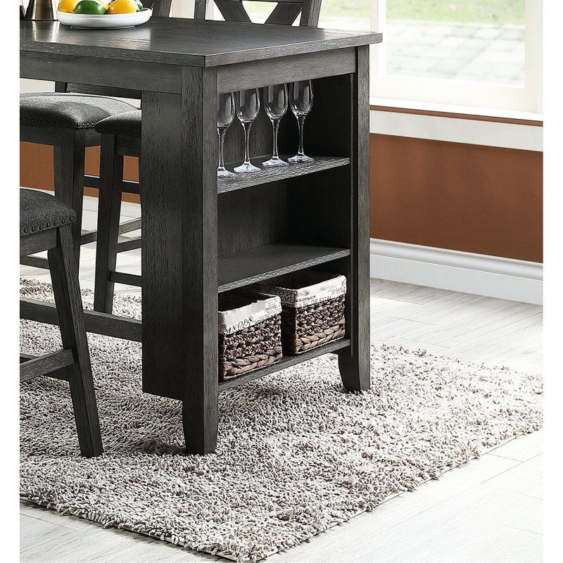 Modern Gray Solid Wood Table For Kitchen & Dining, Counter Height With Storage Shelves Dining In Gray, Side, Gray Wash