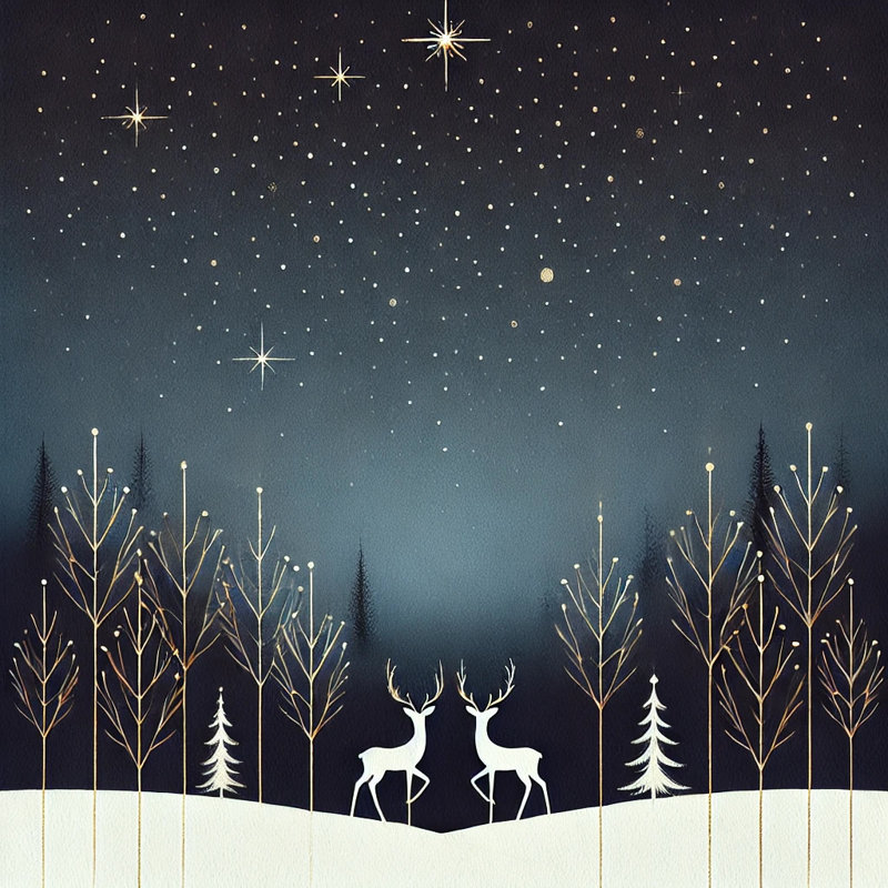 «Starlit Winter Forest with Deer», art mural sur toile tendue, H 12 po x l 12 po x P 1 po