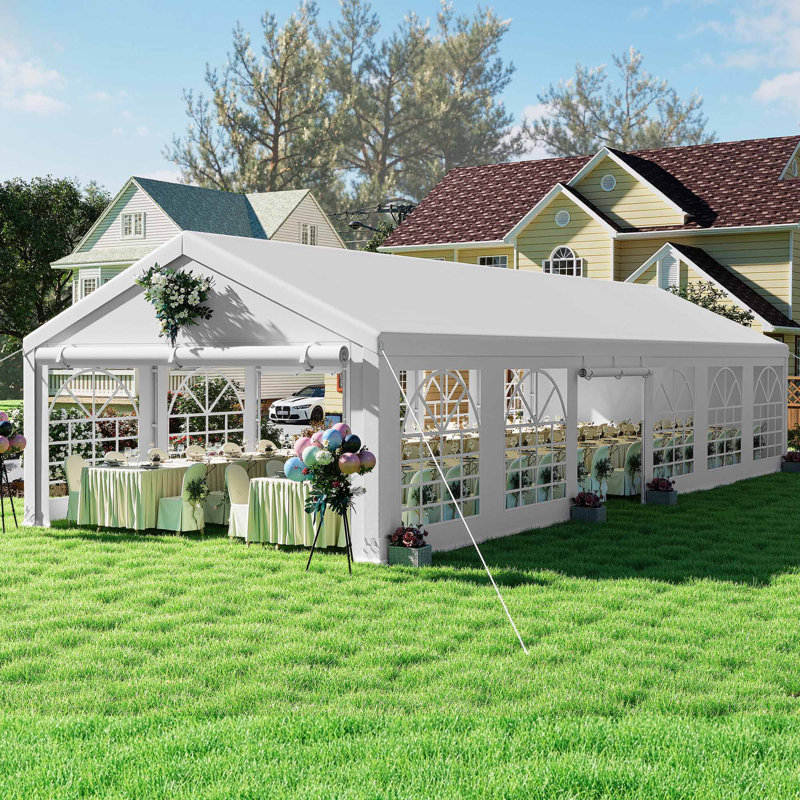 20 Ft x 40 Ft Outdoor White Party Tent with Windows, 20 (ft) W x 40 (ft) D