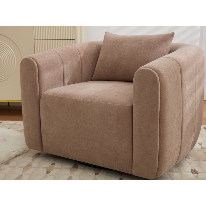 36" Wide Upolstered Swivel Chair, Camel Polyester