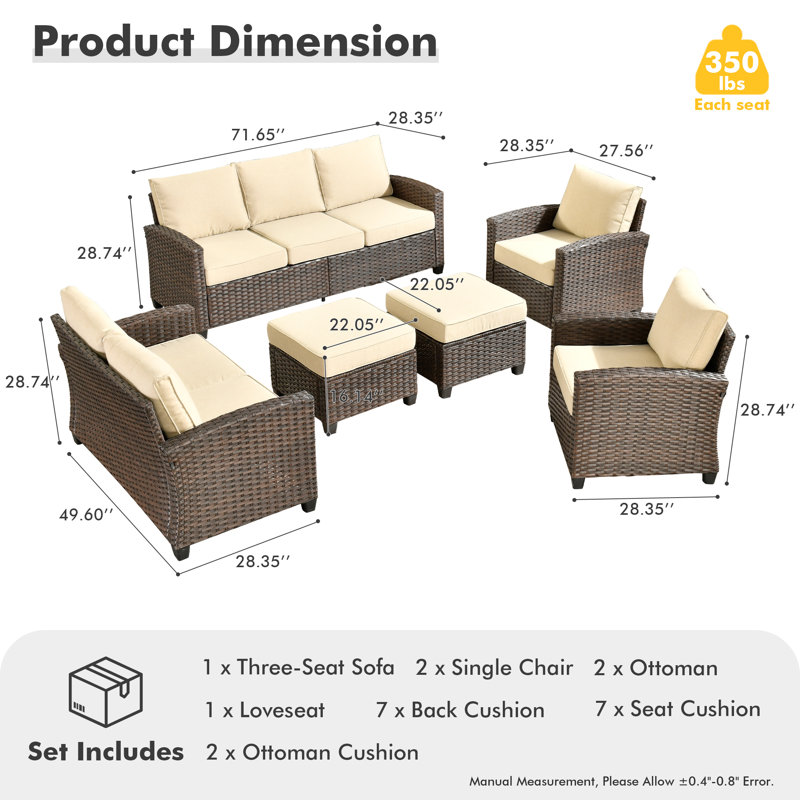 Outdoor Furniture 6 Pieces Set With Ottoman, Beige