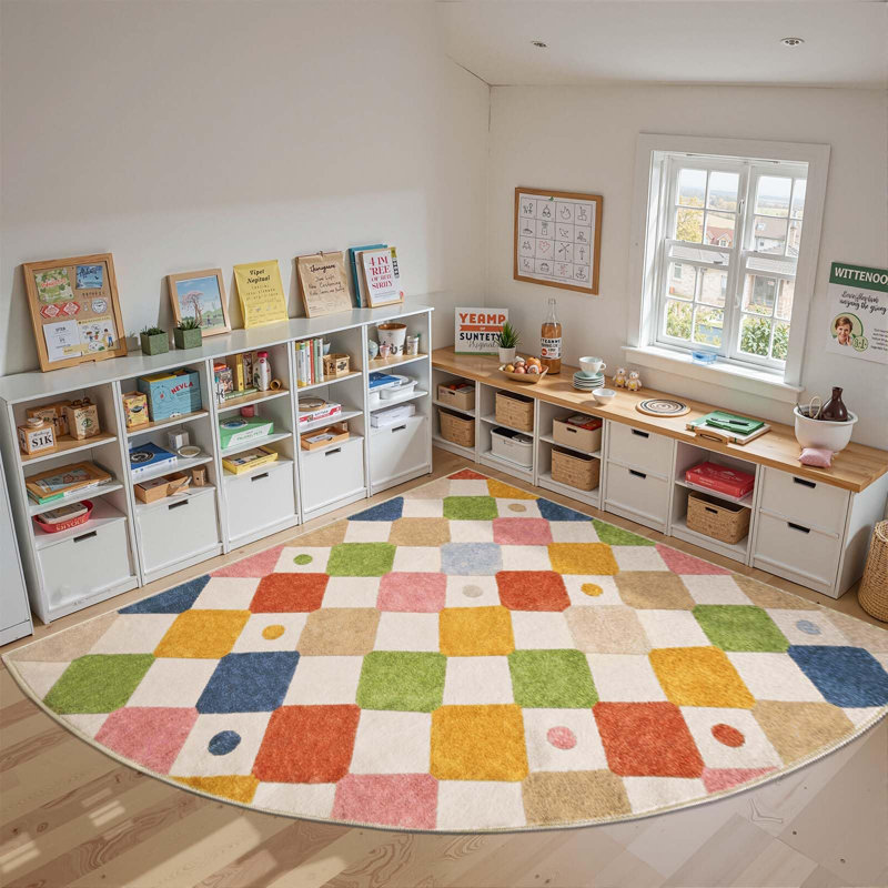 Colorful Diamond for Kids Washable Non-slip Rug, Corner 8' x 8', Argyle Circus