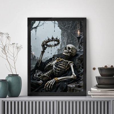 Black Framed Vintage Gothic Dark Skull Wall Art Retro Style Framed Prints
