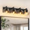 Luminaire de salle de bain industriel 4 lumières avec abat-jour en verre transparent noir mat