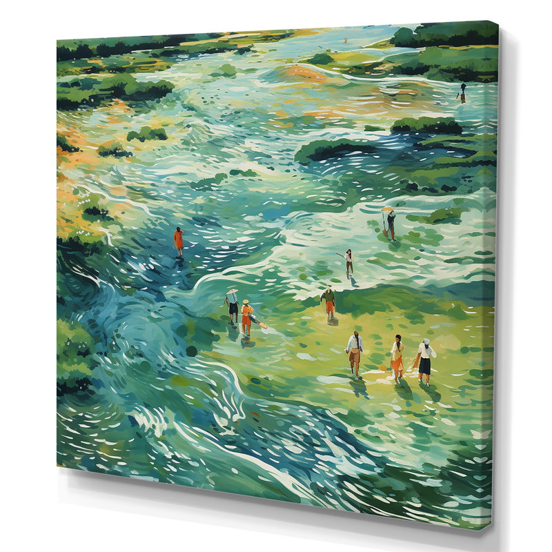 «Green Peaceful Tide Pools I» - art mural minimaliste côtier, Toile tendue, H 36 po x l 36 po x P 1,5 po