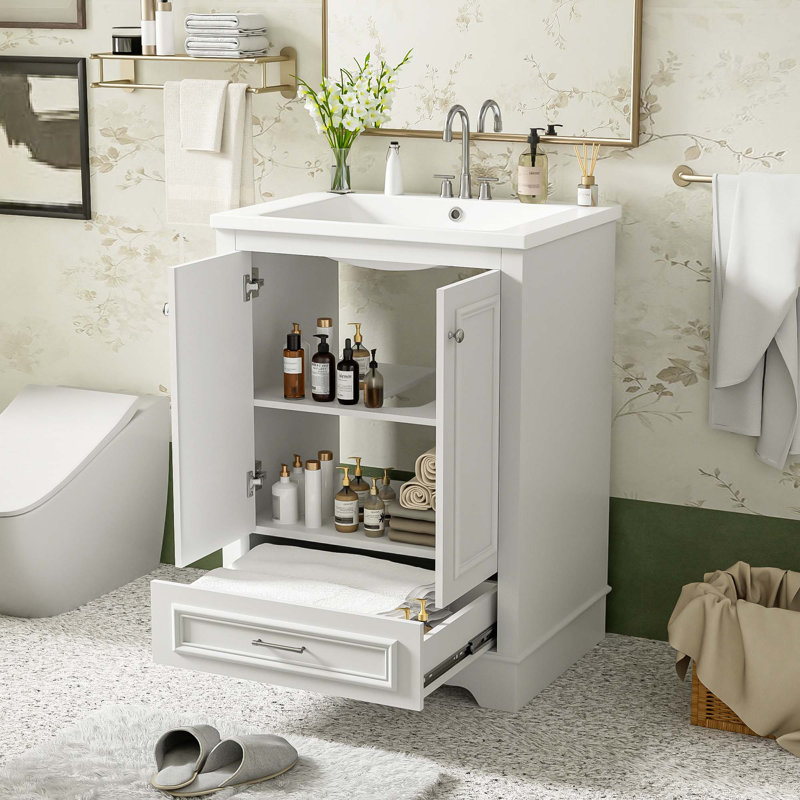 Meuble-lavabo 24 po avec lavabo en céramique, Blanc