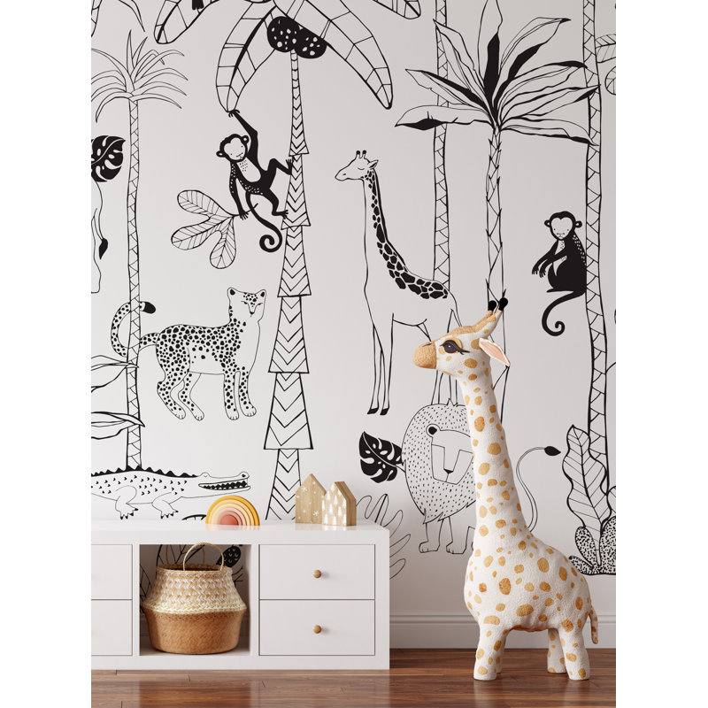 Papier peint adhésif Safari Jungle Illustration, L 108 po x l 96 po