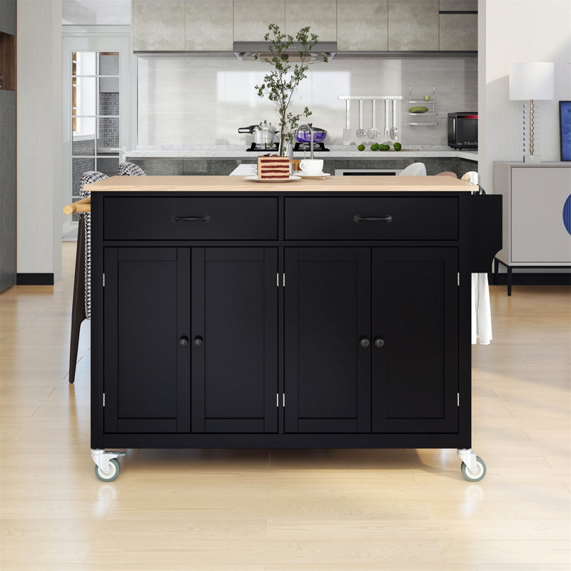 Chariot pour îlot de cuisine polyvalent avec accessoires pratiques et fabrication durable, Noir