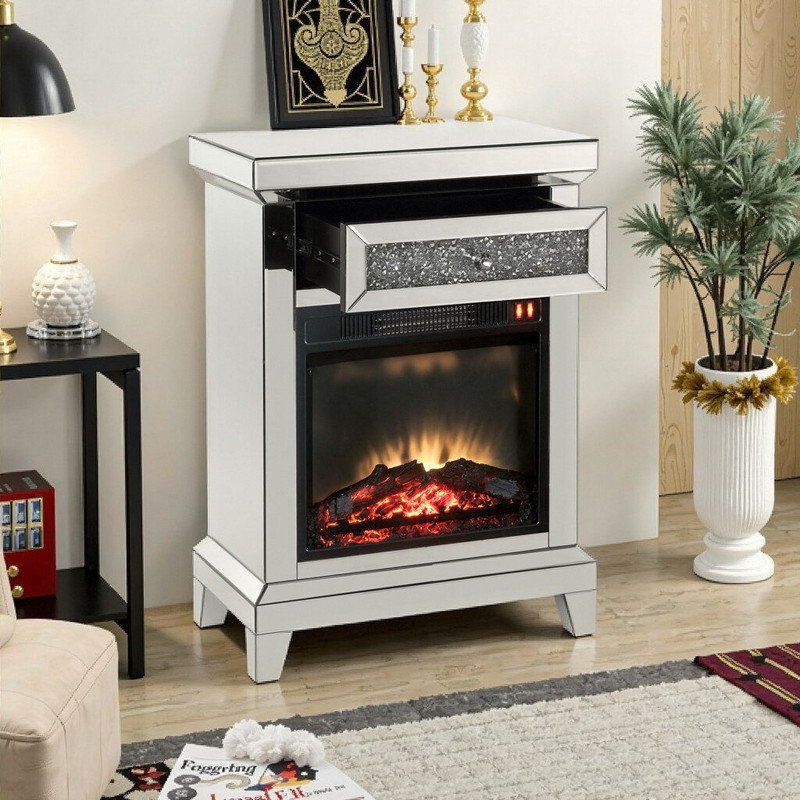 LED Electric Fireplace Insert With Storage Drawer, Timer 1400W Heater For 400 Sq Ft