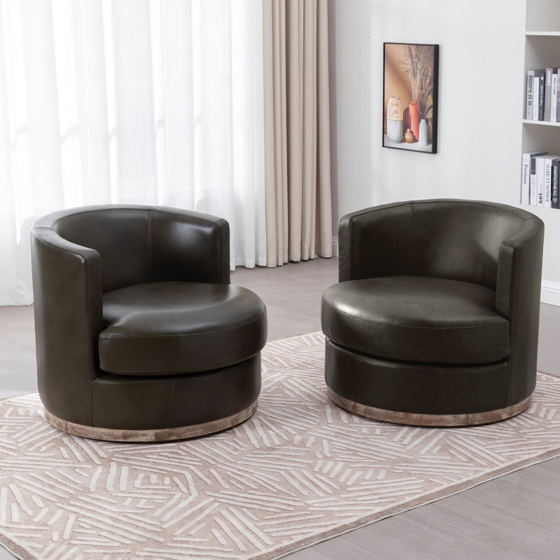 Fauteuil demi-tonneau Arabella , Cuir véritable olive