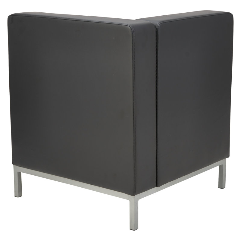 Black Tufted Corner Reception Chair with Silver Metal Frame
