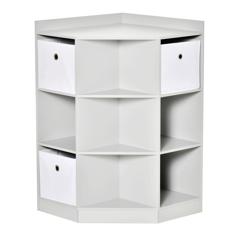 Corner Cabinet, Cubby Toy Storage Organizer, Bookshelf Unit with Baskets, White