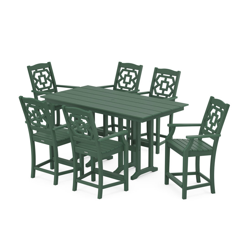 Chinoiserie 6 - Person Patio Dining Set, Green