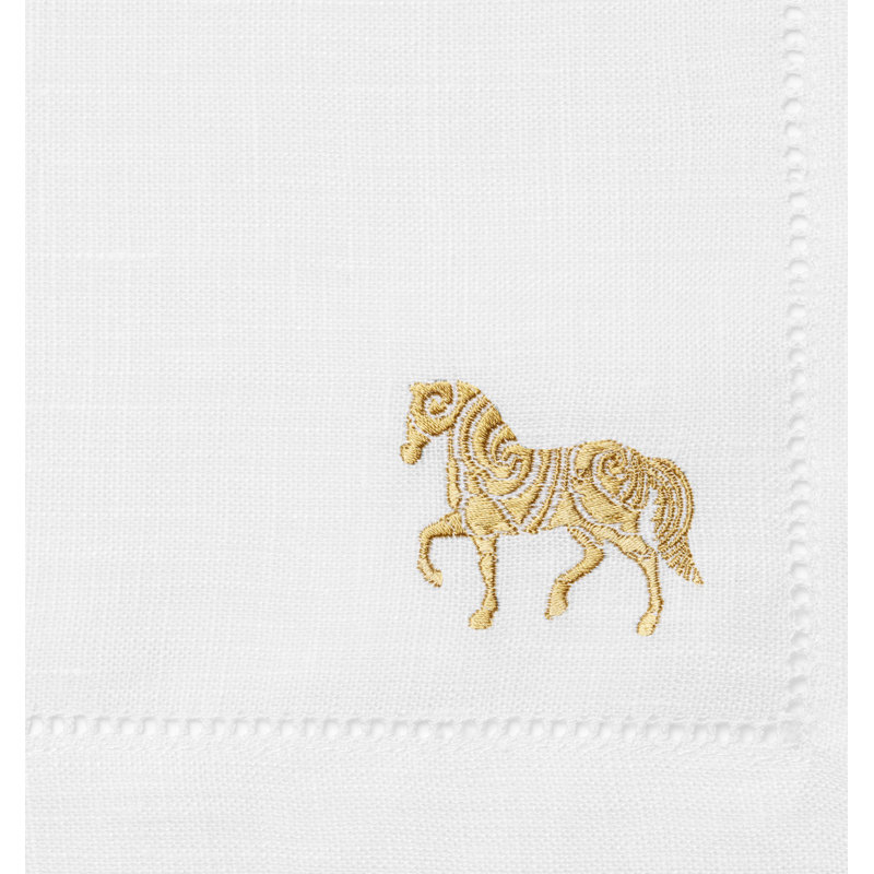 Lunar New Year Linen Square Napkins, White/Gold