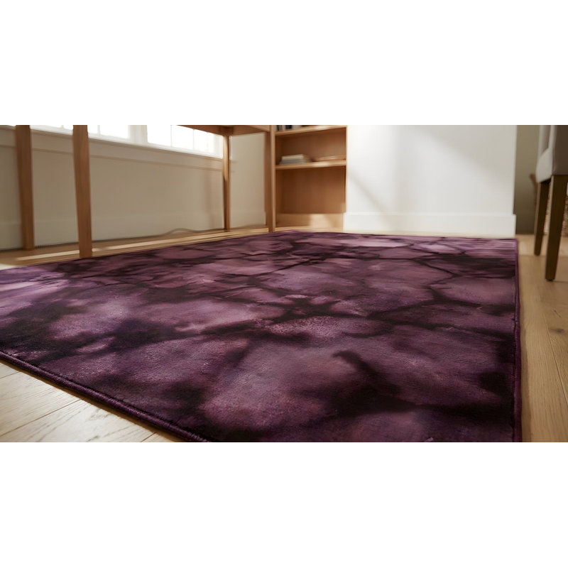 Tapis mauve à motif géométrique moderne en laine nouée à la main à motif géométrique terre craquelée, 2 pi x 12 pi