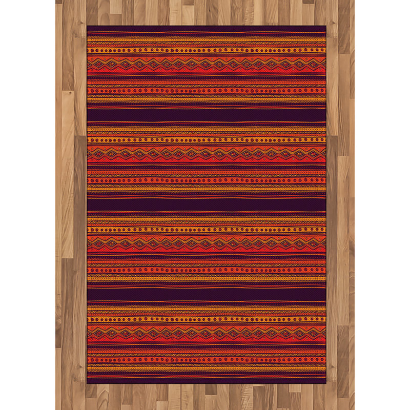 Tapis décoratif orange à haute densité de fibres longues en polyester, Rectangle— 4 pi x 5 pi 8 po