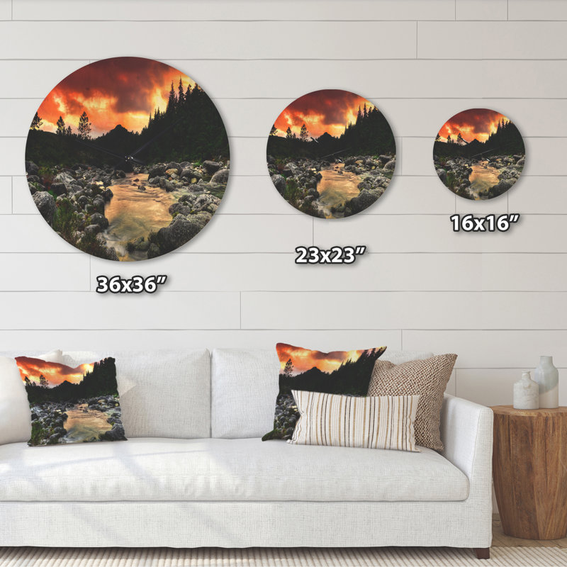 Horloge murale Rocky Mountain River au coucher du soleil, Très grand