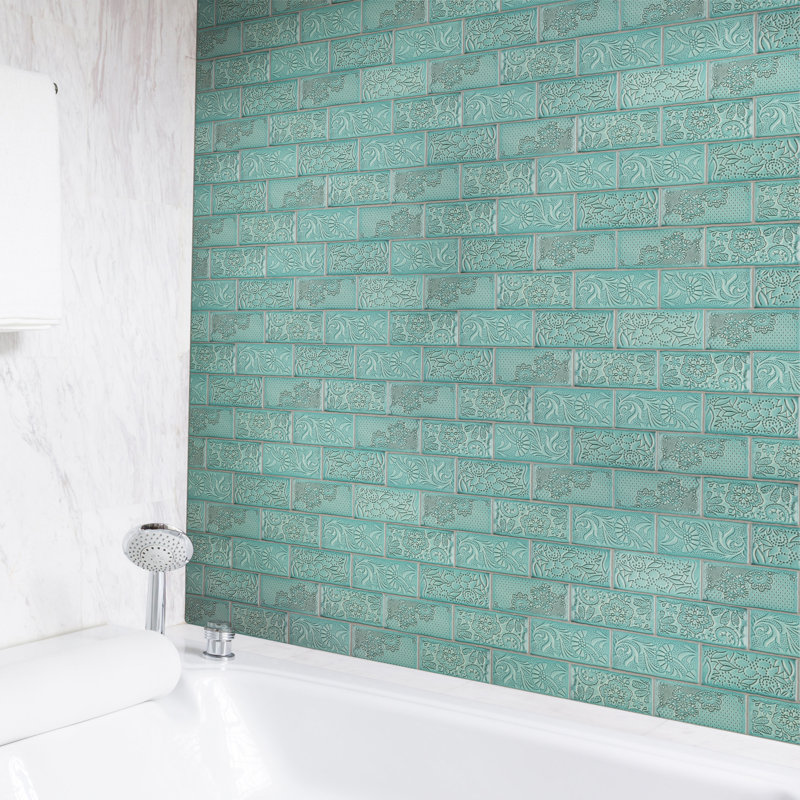 Antic Feelings 3" x 6" Ceramic Patterned Subway Tile, Feelings Lava Verde