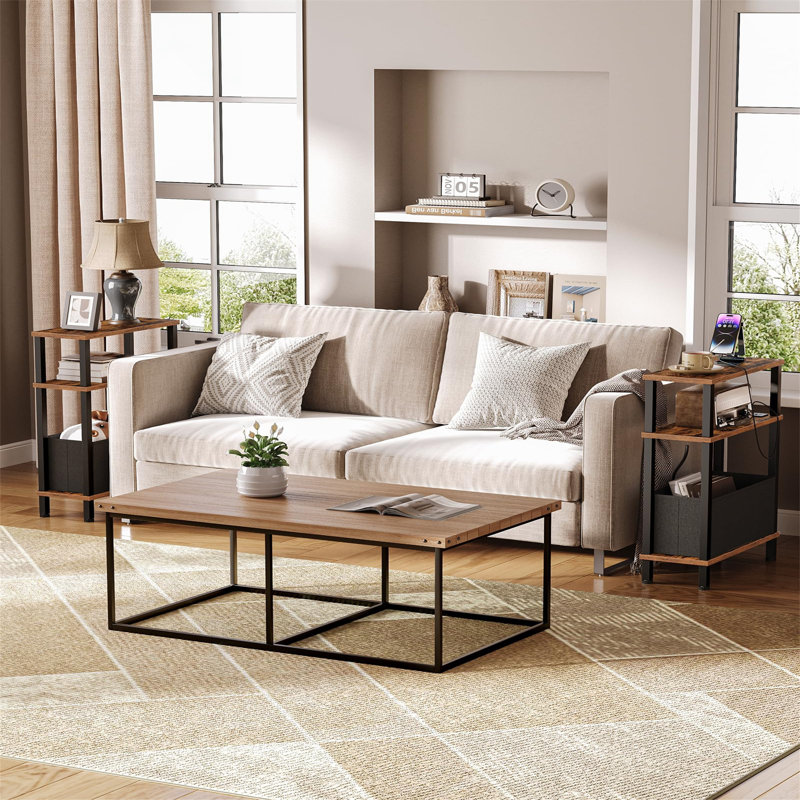Slim With Charging Station Side Table, Brown