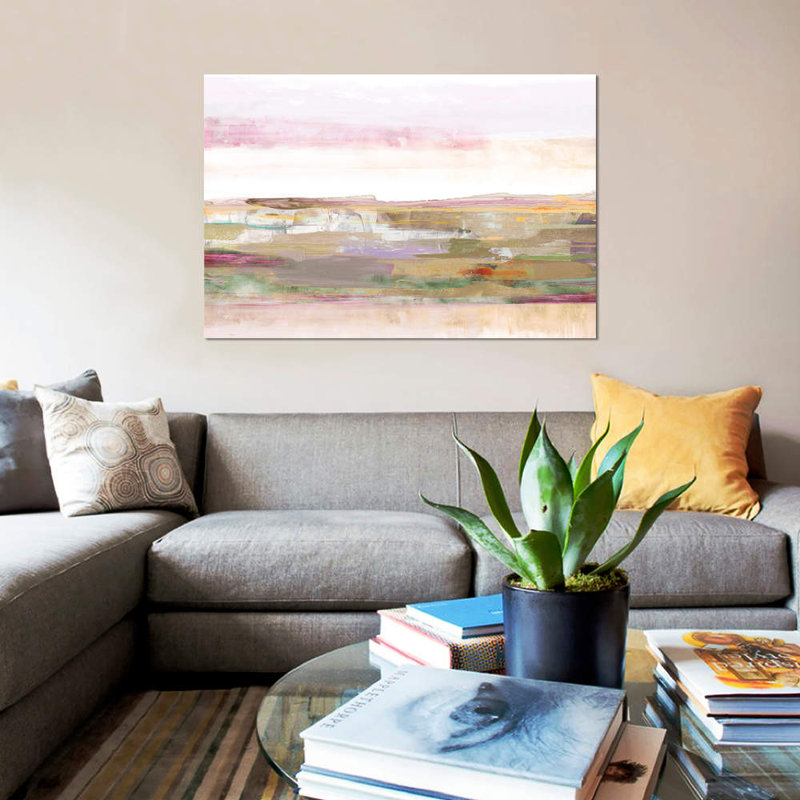 «Pink Landscape», reproduction sur toile, H 8 po x l 12 po x P 0,75 po, Pas de tapis, Toile tendue