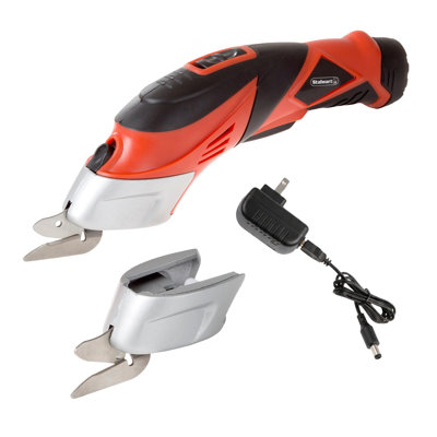 Ciseaux électriques sans fil avec deux pales - Tissu, cuir, tapis, carton et coupe-boîte - Batterie rechargeable au Lithium-Ion 3,6 V par Stalwart (rouge)